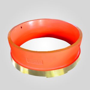 Mn18Cr2 manganese steel bowl liner for cone crusher with orange painted finish.